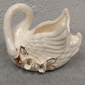 Vintage Norcrest "Golden Dogwood" Coll. Swan Iridescent, Gold Accents, Flowers